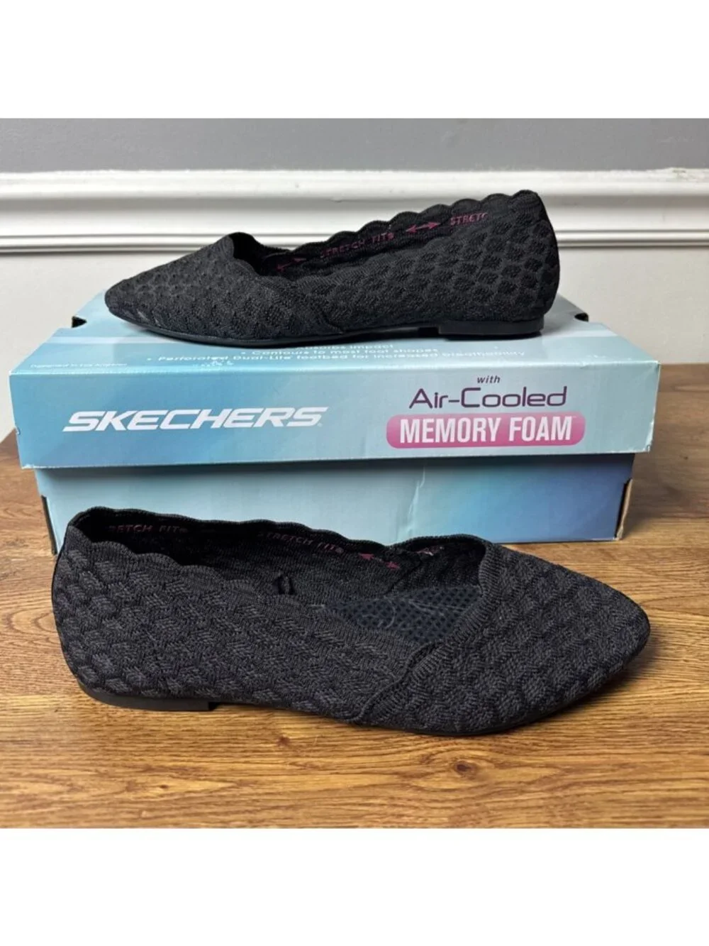 Skechers Women's Cleo-Honeycomb Ballet Flat, Black, Size 8